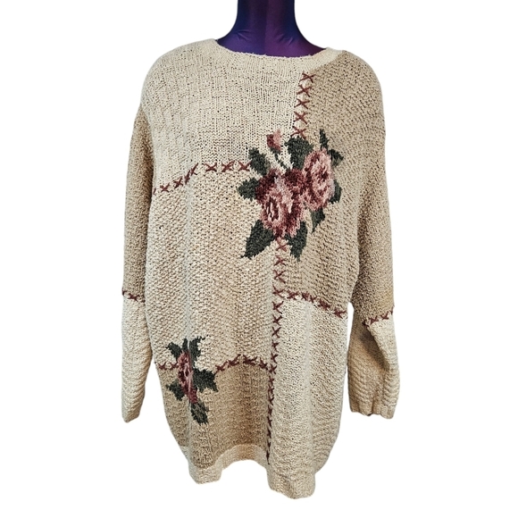 Jones New York Handknit Baggy Colorblock Floral Sweater Size‎ 2X Women's C53 - Picture 1 of 11